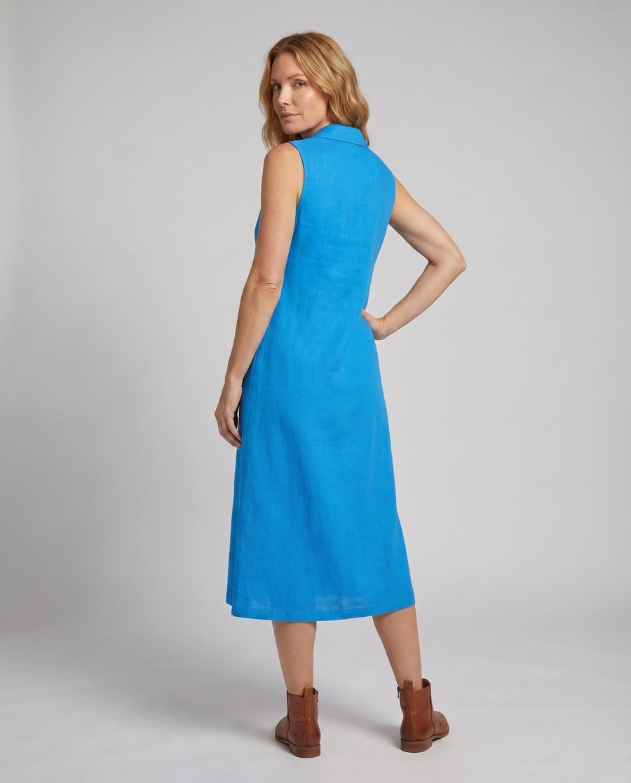 Lael Linen Midi Dress with Button Front and Side Pockets