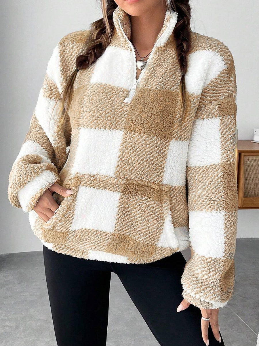 Lael Sweater with Zip Front and Pockets in Apricot