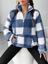 Lael Sweater with Zip Front and Pockets in Blue