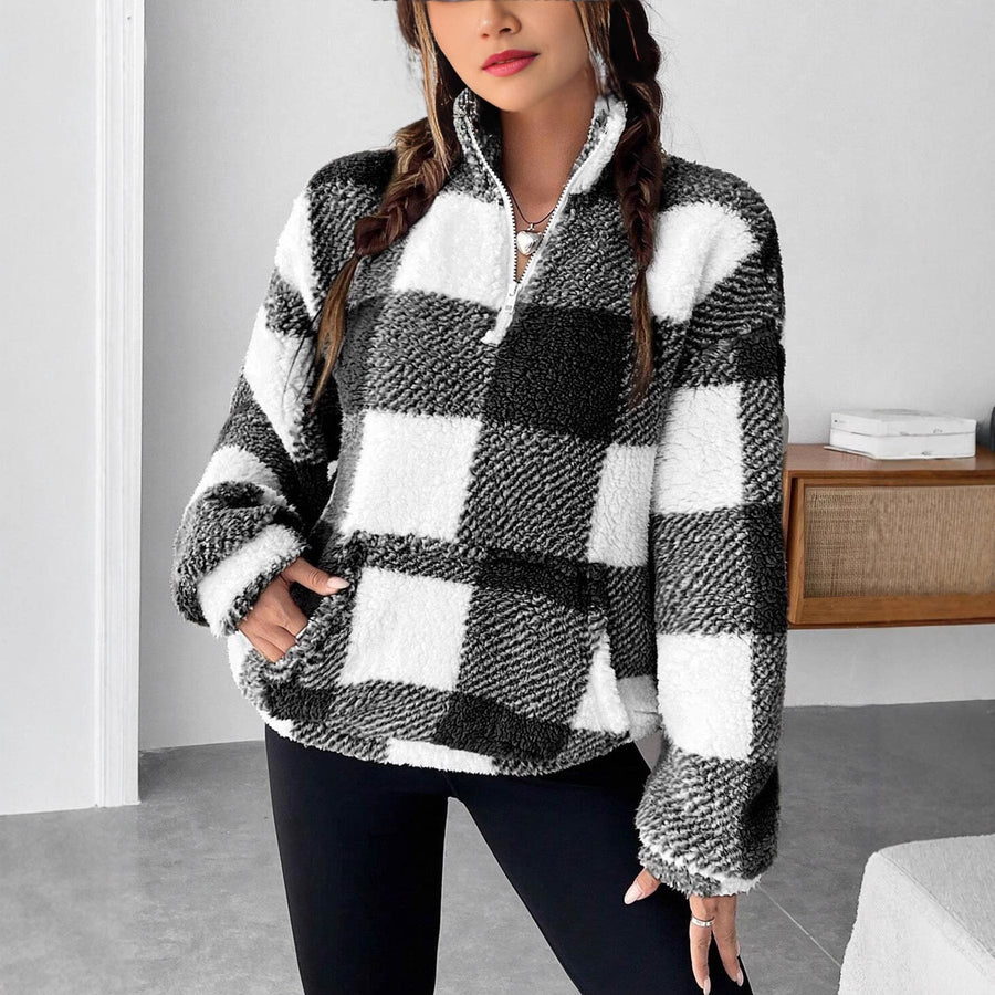 Lael Sweater with Zip Front and Pockets in Brown