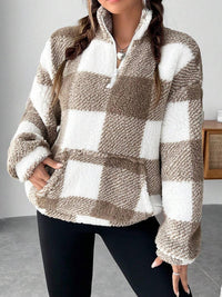 Lael Sweater with Zip Front and Pockets in Brown
