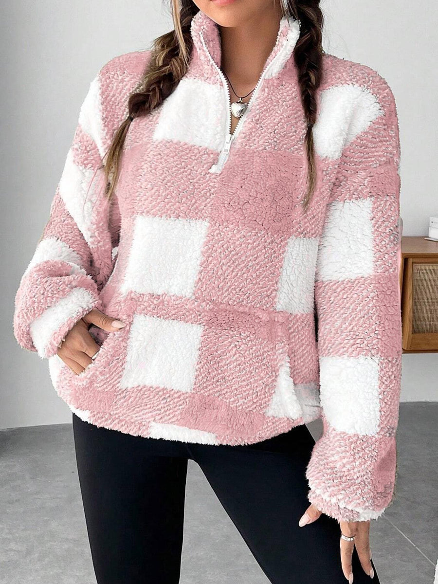 Lael Sweater with Zip Front and Pockets in Pink