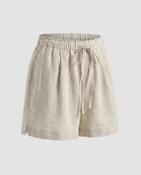 Laila Casual Linen Shorts with Elastic Waist and Pockets in Leinenfarbe
