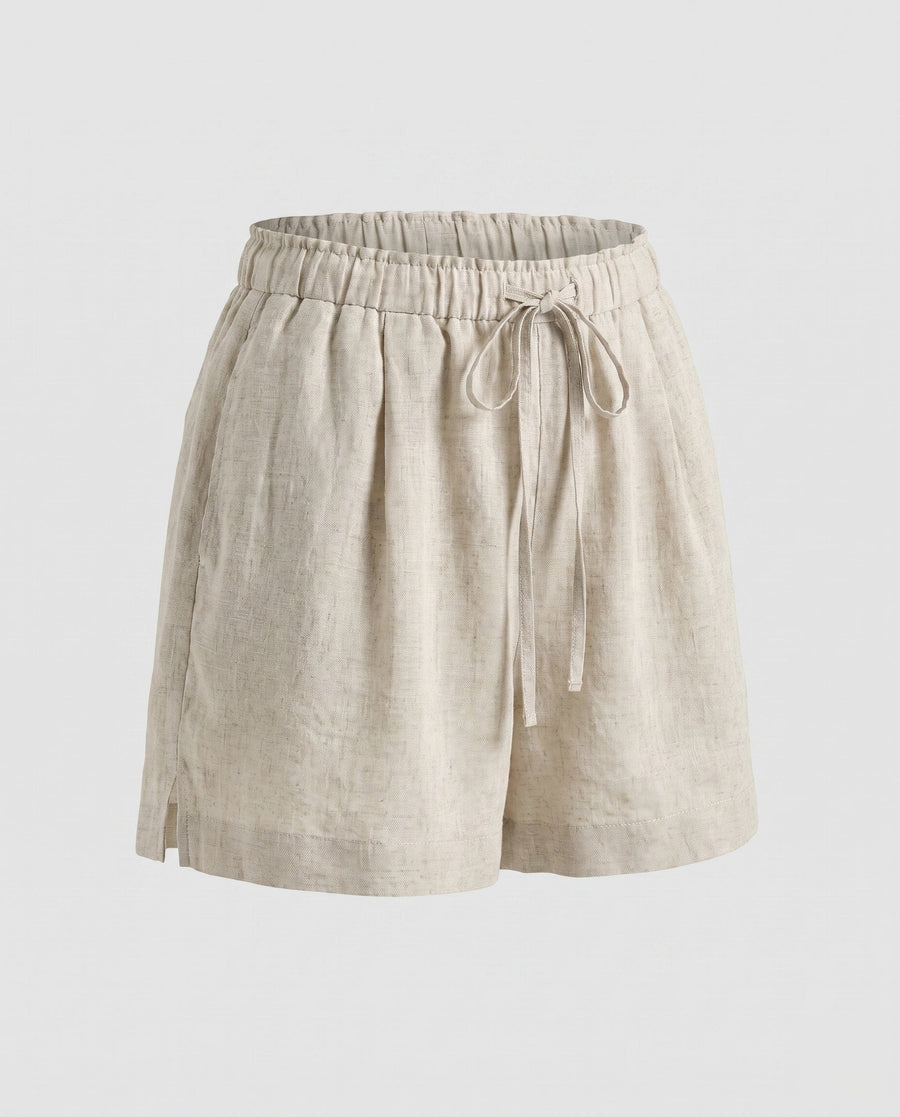 Laila Casual Linen Shorts with Elastic Waist and Pockets in Leinenfarbe
