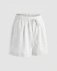 Laila Casual Linen Shorts with Elastic Waist and Pockets in White
