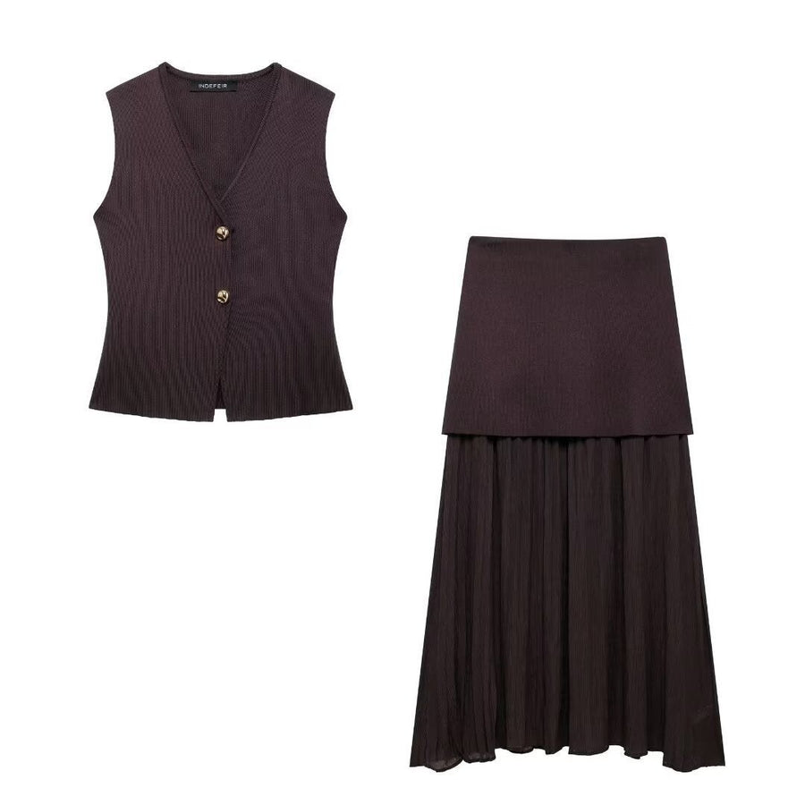 Laila Elegant Knit Vest with Sleeveless in Brown