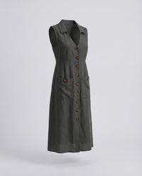 Laila Shirt Dress with V-Neck and Pockets in Black