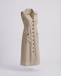 Laila Shirt Dress with V-Neck and Pockets in Khaki