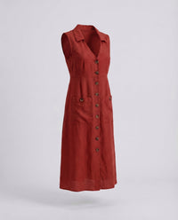 Laila Shirt Dress with V-Neck and Pockets in Red