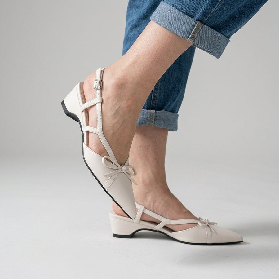 Lana Bow Pointed Slingback in Pearl
