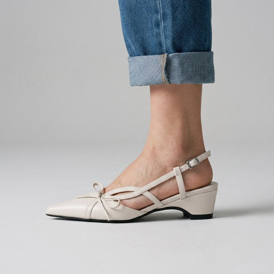 Lana Bow Pointed Slingback in Pearl
