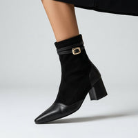 Lana Buckle Strap Leather Boot in Charcoal