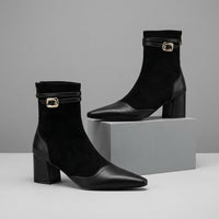Lana Buckle Strap Leather Boot in Charcoal