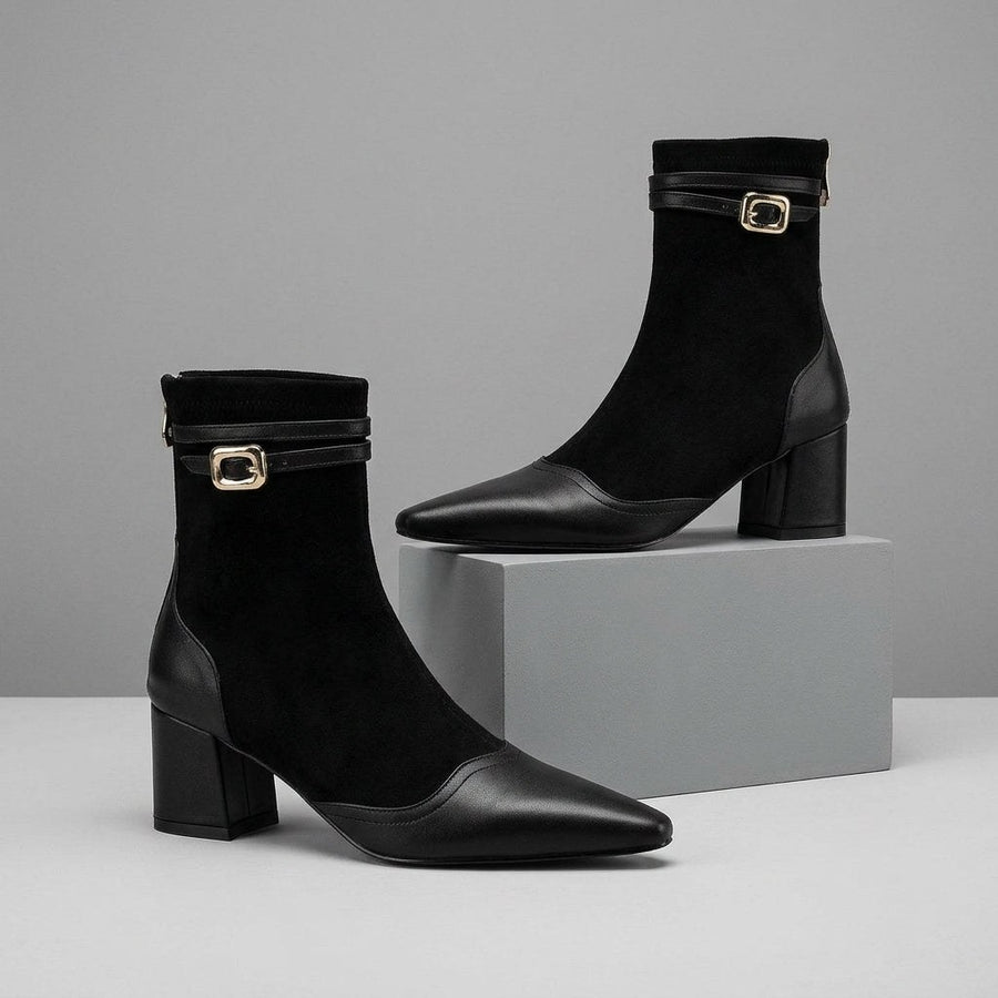 Lana Buckle Strap Leather Boot in Charcoal