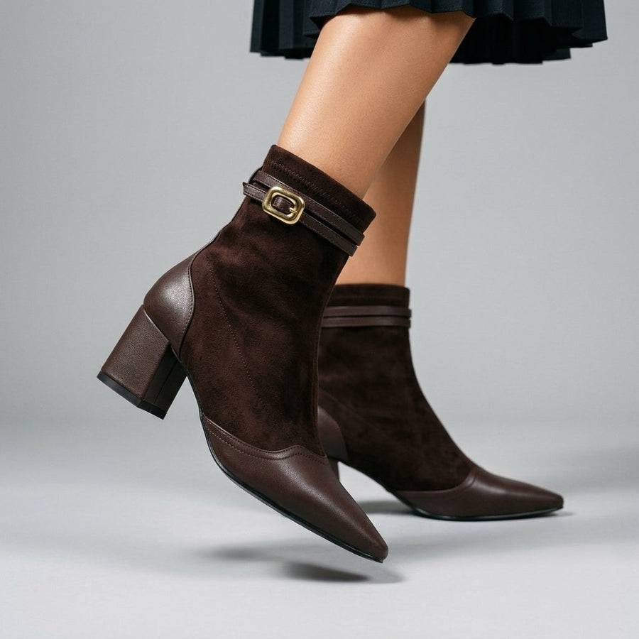 Lana Buckle Strap Leather Boot in Espresso Brown