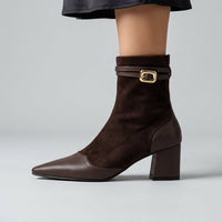 Lana Buckle Strap Leather Boot in Espresso Brown