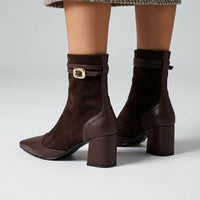 Lana Buckle Strap Leather Boot in Espresso Brown