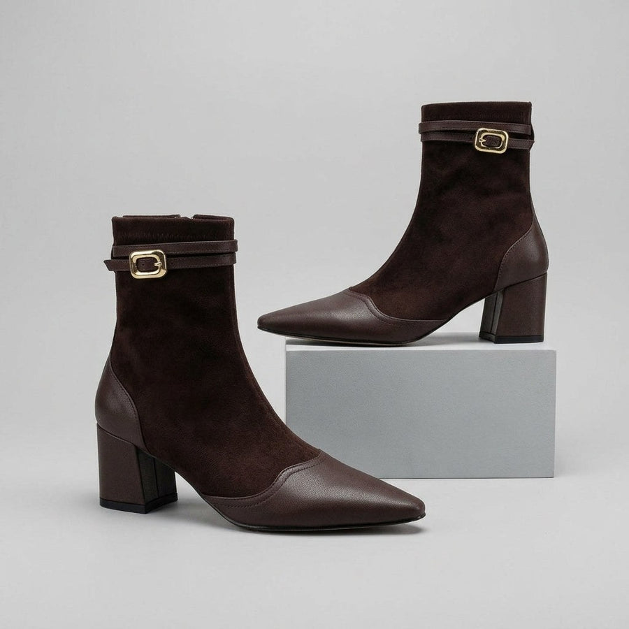 Lana Buckle Strap Leather Boot in Espresso Brown
