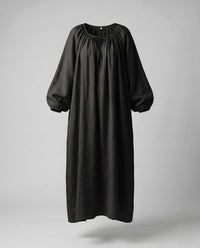 Lana Elegant Linen Maxi Dress with Ruffles in Black