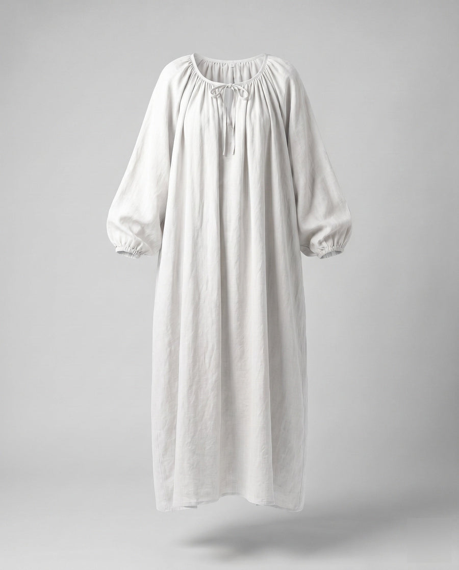 Lana Elegant Linen Maxi Dress with Ruffles in White