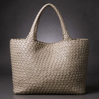 Lana Handwoven Leather Tote in Beige