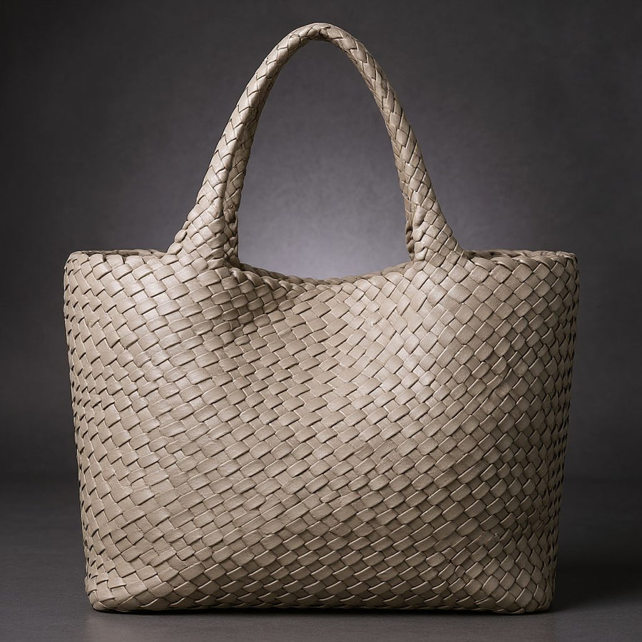 Lana Handwoven Leather Tote in Beige