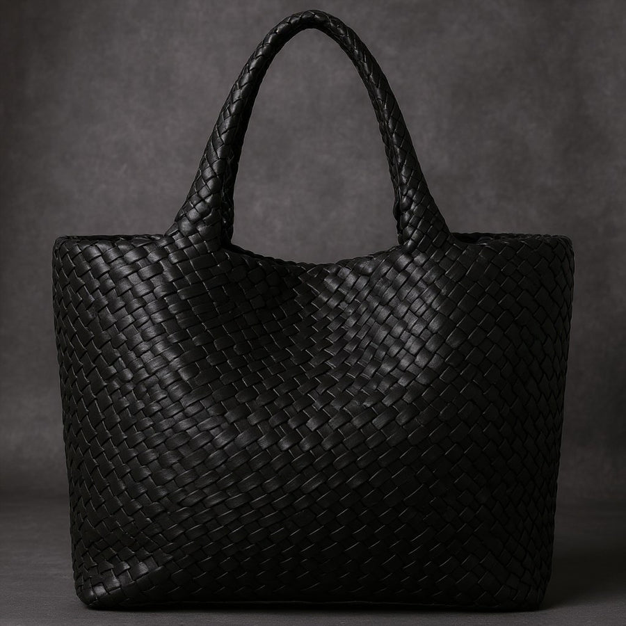 Lana Handwoven Leather Tote in Charcoal