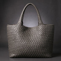 Lana Handwoven Leather Tote in Slate Gray