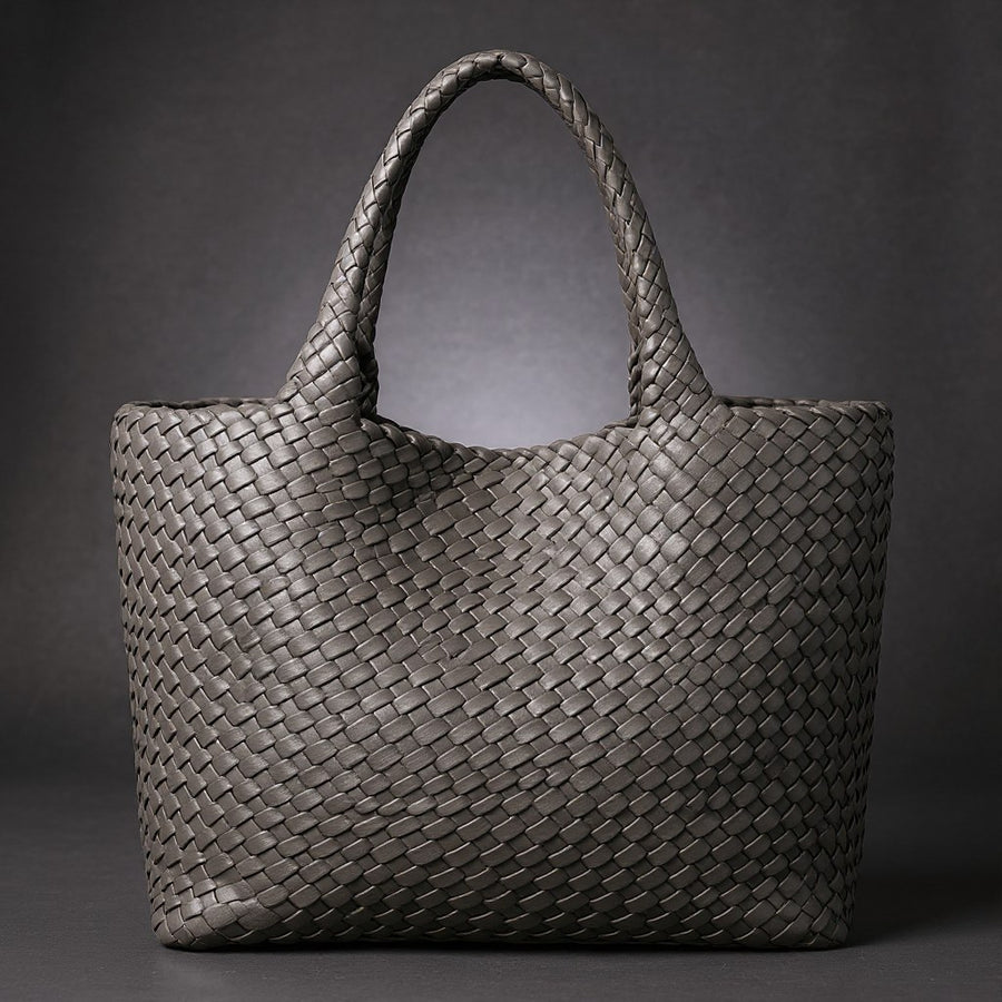 Lana Handwoven Leather Tote in Slate Gray