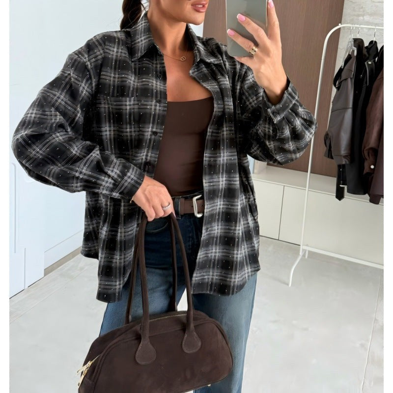 Lana Shirt with Checked and Oversized in Black