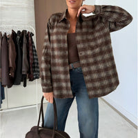 Lana Shirt with Checked and Oversized in Dark Brown
