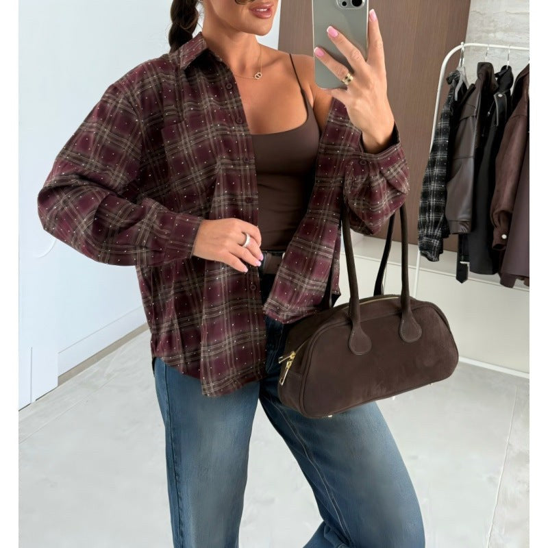 Lana Shirt with Checked and Oversized in Red
