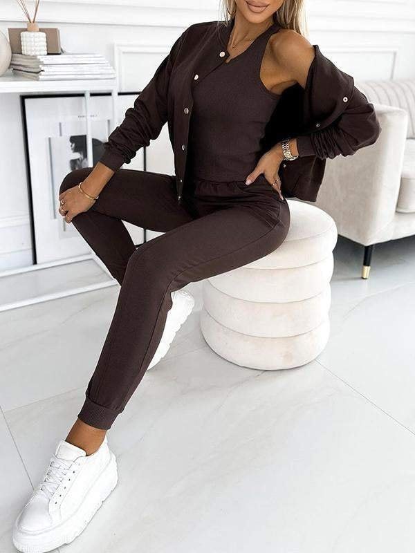 Lana Suit with Elastic Waist in Brown