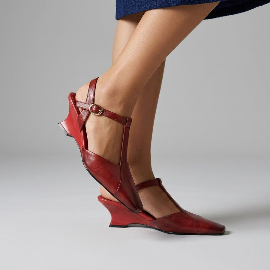 Lana T-Strap Wedge Pump in Cabernet