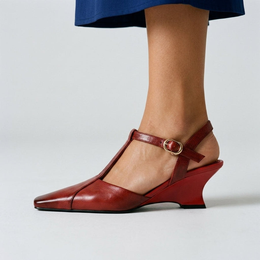 Lana T-Strap Wedge Pump in Cabernet