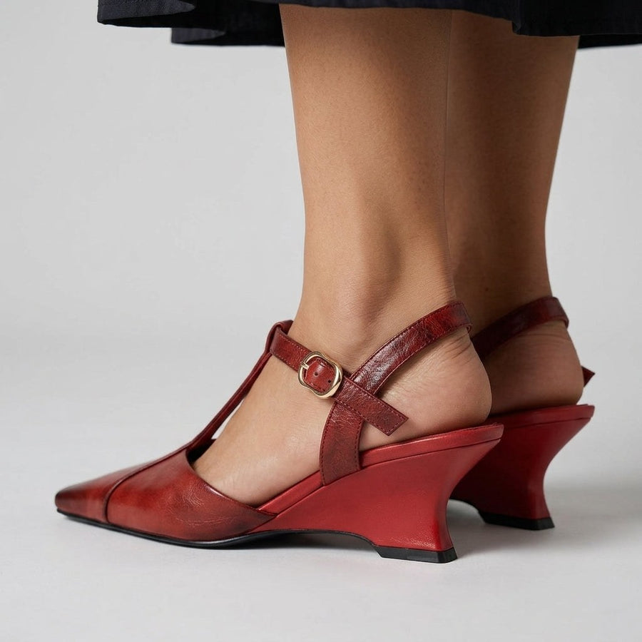 Lana T-Strap Wedge Pump in Cabernet