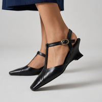 Lana T-Strap Wedge Pump in Charcoal