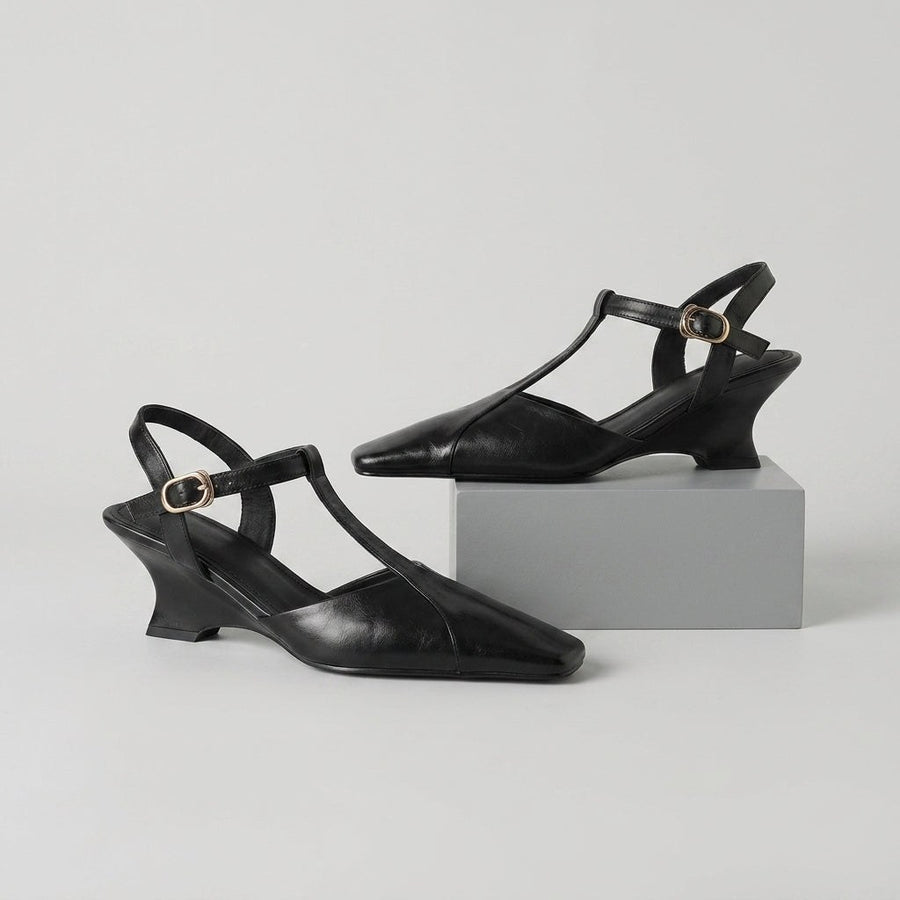 Lana T-Strap Wedge Pump in Charcoal
