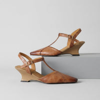 Lana T-Strap Wedge Pump in Sienna Brown