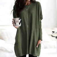 Leonie | Women's Oversized Crew Neck Long Sweater with Front Pockets