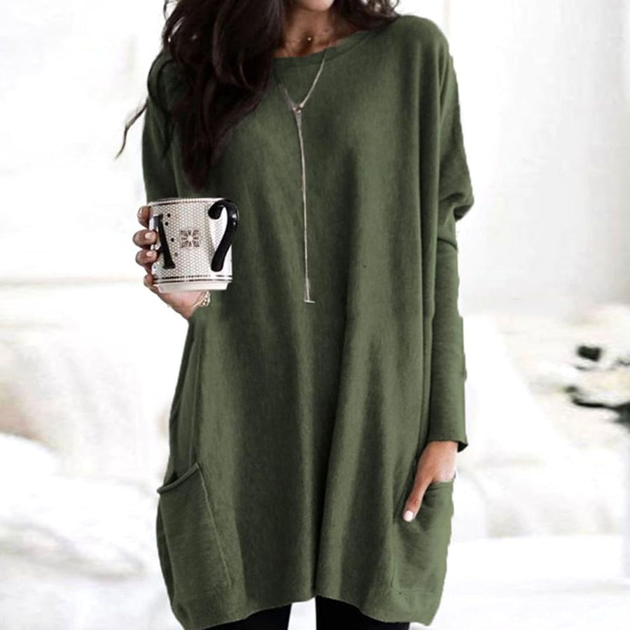 Leonie | Women's Oversized Crew Neck Long Sweater with Front Pockets