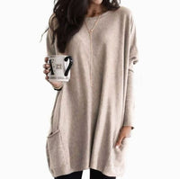 Leonie | Women's Oversized Crew Neck Long Sweater with Front Pockets