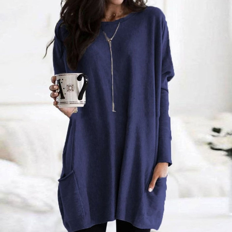 Leonie | Women's Oversized Crew Neck Long Sweater with Front Pockets