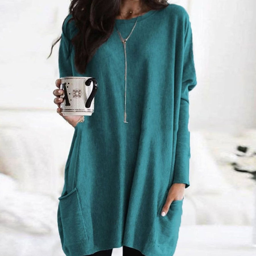 Leonie | Women's Oversized Crew Neck Long Sweater with Front Pockets