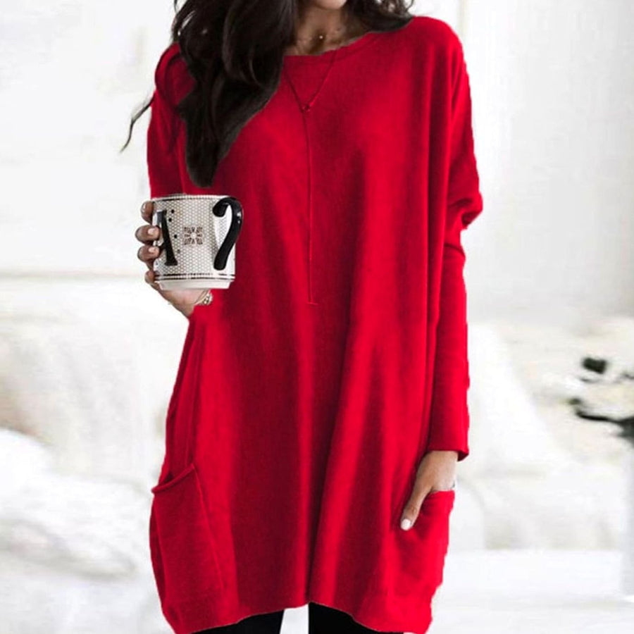 Leonie | Women's Oversized Crew Neck Long Sweater with Front Pockets