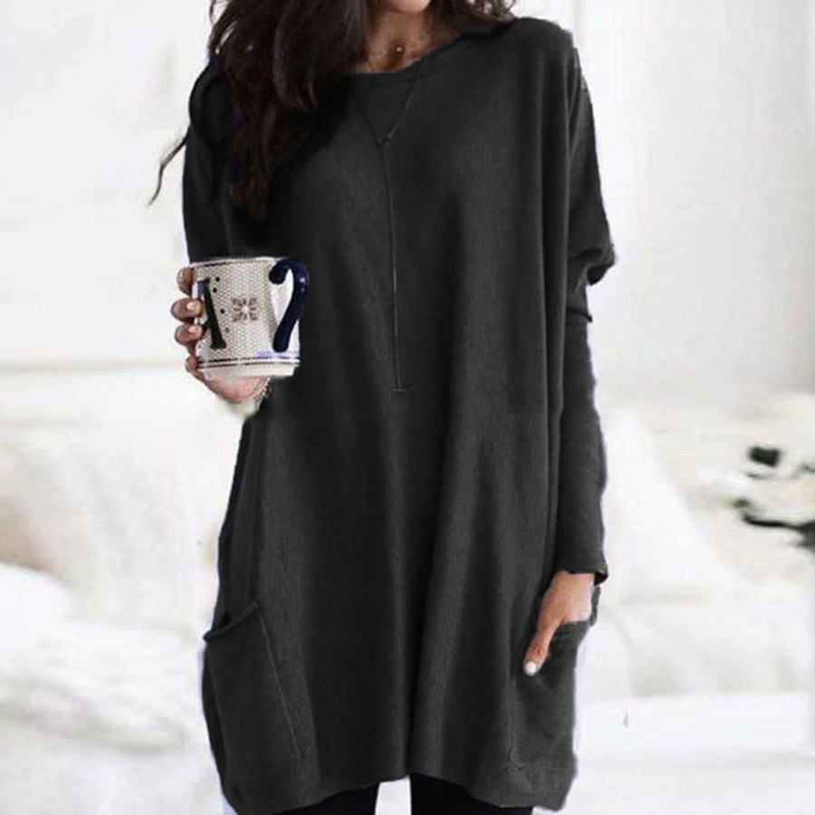Leonie | Women's Oversized Crew Neck Long Sweater with Front Pockets