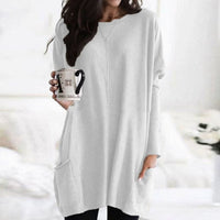 Leonie | Women's Oversized Crew Neck Long Sweater with Front Pockets