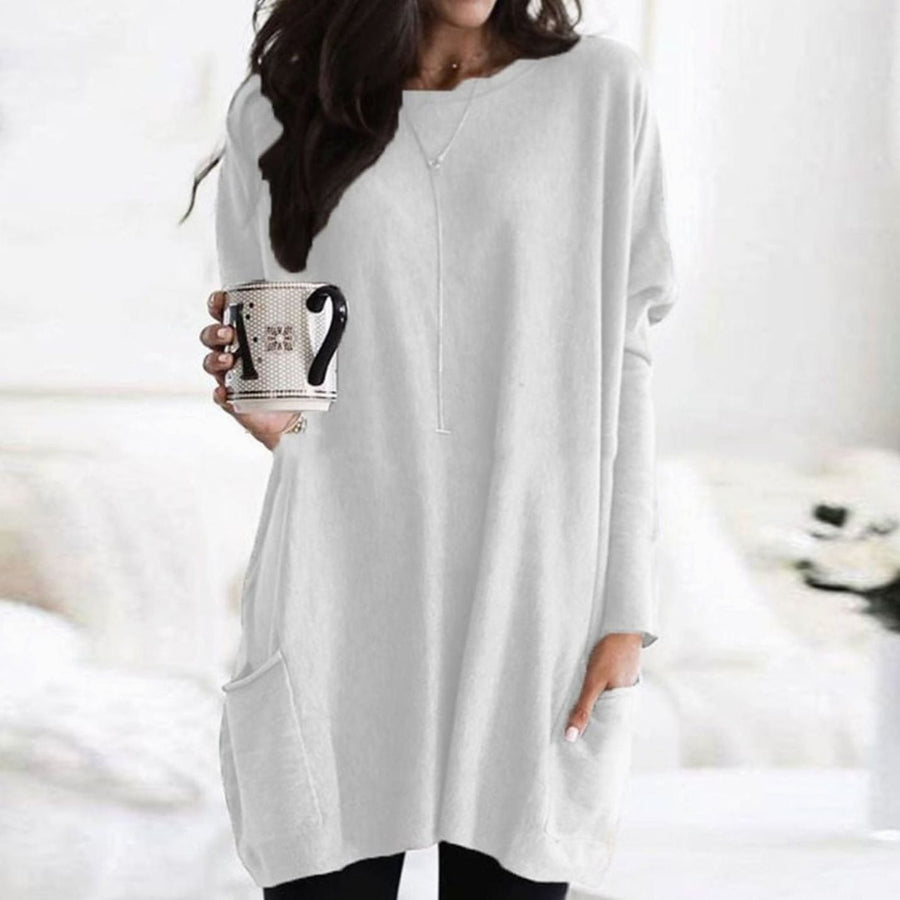 Leonie | Women's Oversized Crew Neck Long Sweater with Front Pockets