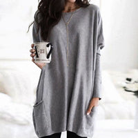 Leonie | Women's Oversized Crew Neck Long Sweater with Front Pockets