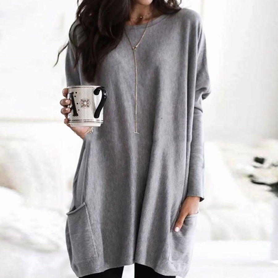 Leonie | Women's Oversized Crew Neck Long Sweater with Front Pockets